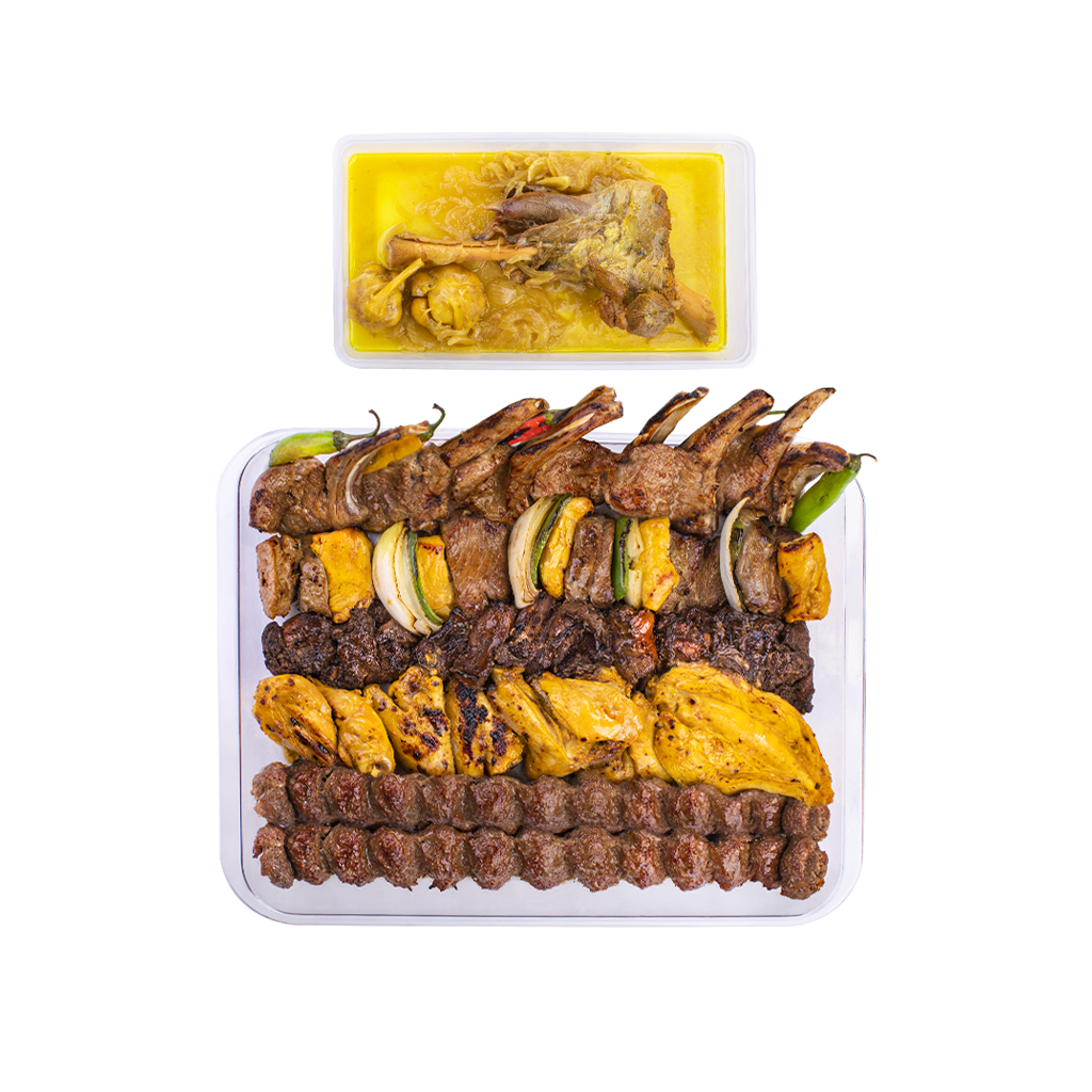سینی رویال ارکیده - Orkideh Royal platter Mahicheh - Orkideh Special Shishlik kebab - Bakhtiari Kebab - Joojeh Kebab - Fesenjani Joojeh Kebab - Loghmeh Kebab