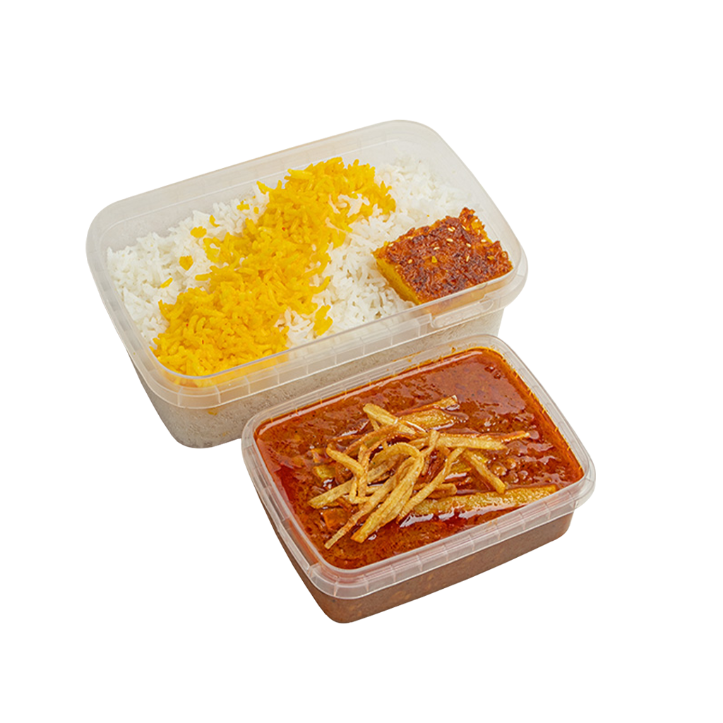 چلو خورشت قیمه سیب زمینی - Khoresht-e Gheyme with fried potato