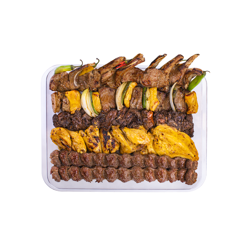 سینی ممتاز ارکیده - Orkideh Excellent Platter Orkideh Special Shishlik Kebab - Bakhtiari Kebab - Joojeh Kebab - Fesenjani Joojeh Kebab - Loghmeh Kebab